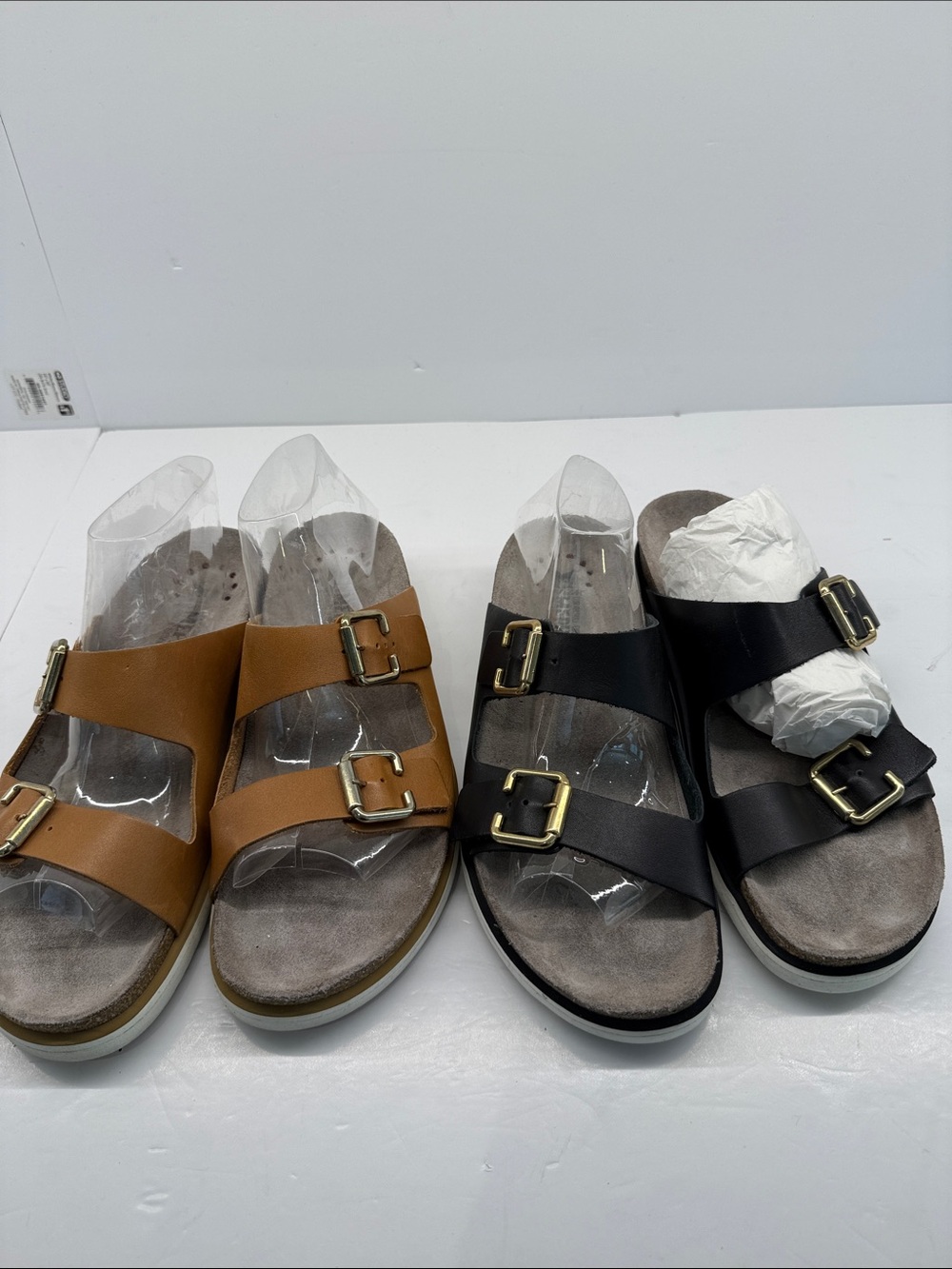 Mephisto Women's Double-Buckle Slide leather Sandals in Tan and Black